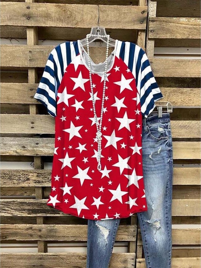 Fashion Striped Star Flag Print T-Shirt