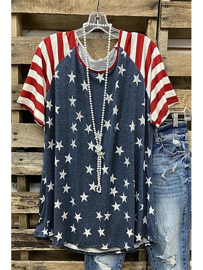 Fashion Striped Star Flag Print T-Shirt