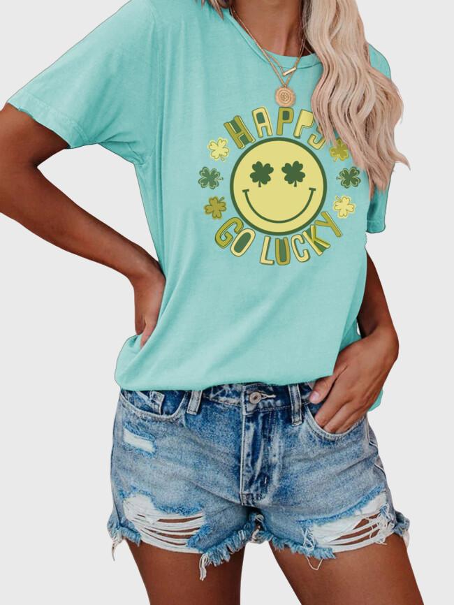 Happy Go Lucky Print Short Sleeved T-Shirt