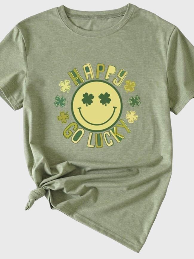 Happy Go Lucky Print Short Sleeved T-Shirt