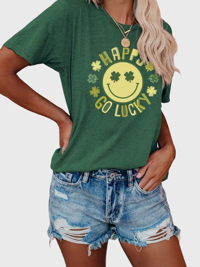 Happy Go Lucky Print Short Sleeved T-Shi...