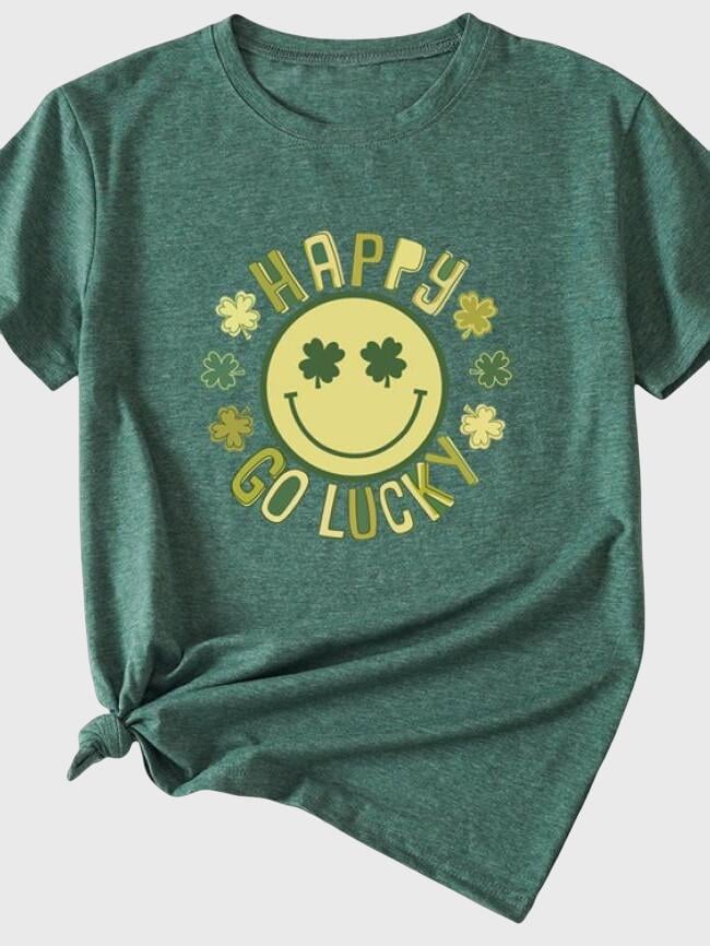 Happy Go Lucky Print Short Sleeved T-Shirt