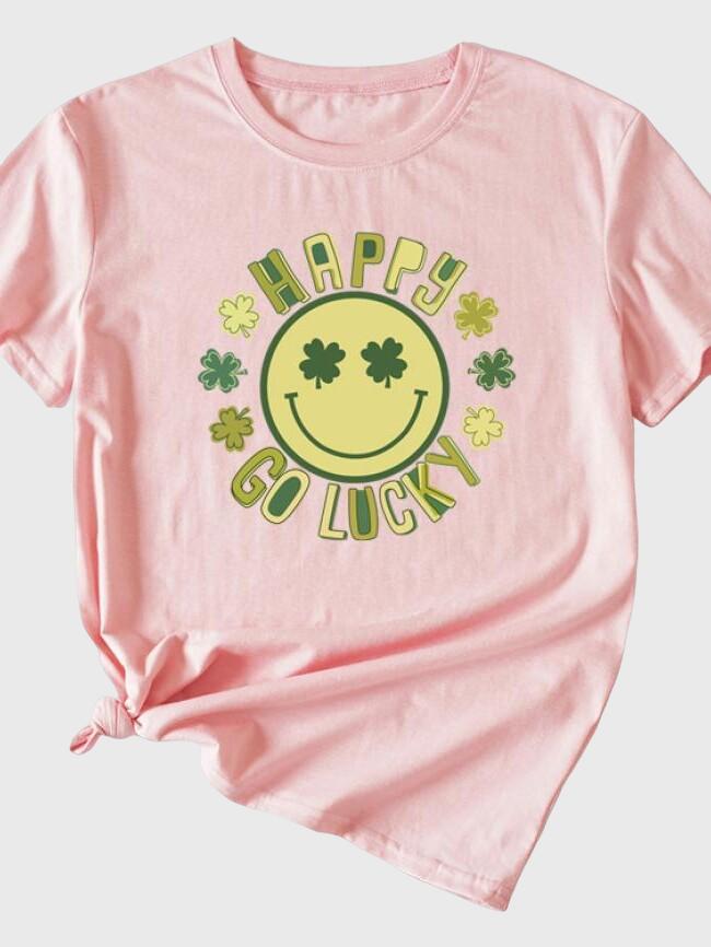 Happy Go Lucky Print Short Sleeved T-Shirt