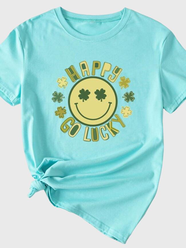 Happy Go Lucky Print Short Sleeved T-Shirt