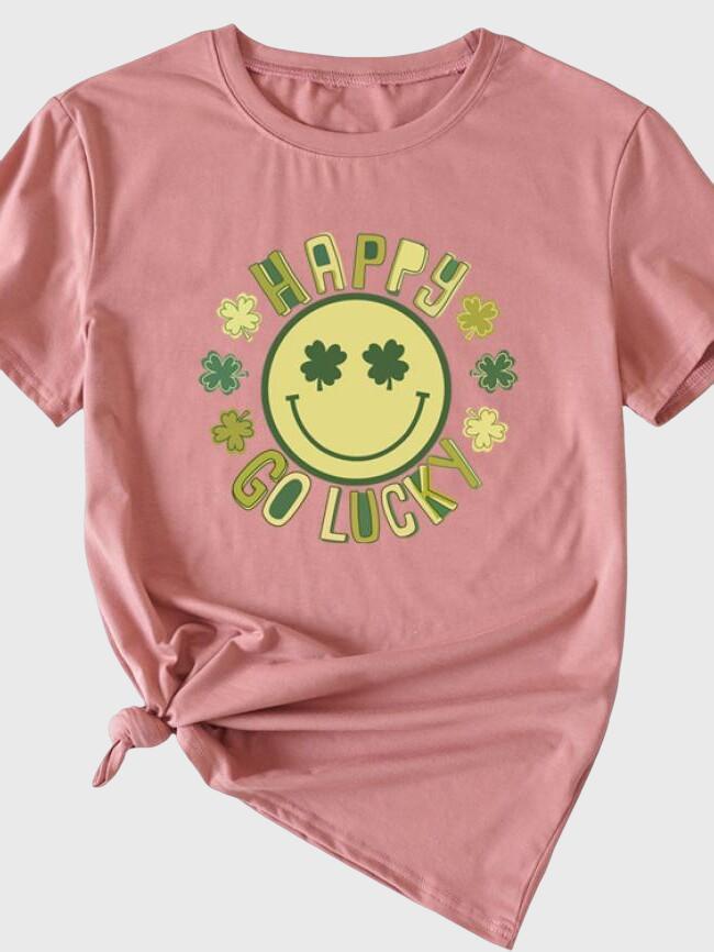 Happy Go Lucky Print Short Sleeved T-Shirt