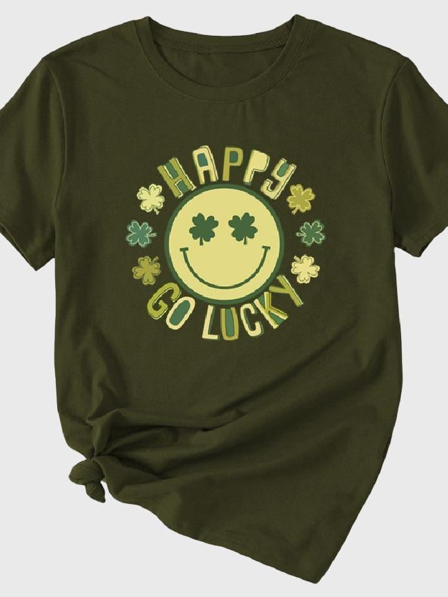 Happy Go Lucky Print Short Sleeved T-Shirt