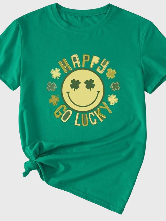 Happy Go Lucky Print Short Sleeved T-Shirt