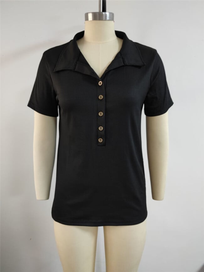 Lapel Button Short Sleeve T-Shirt