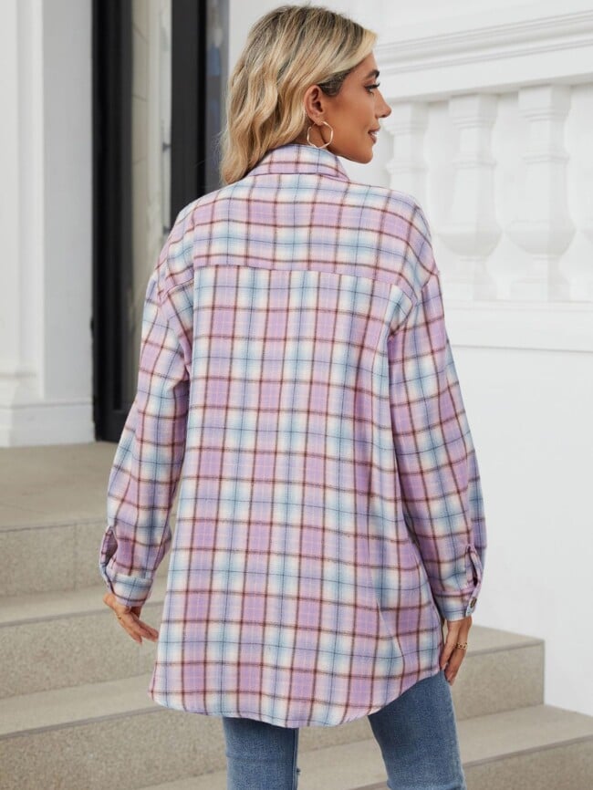 Plaid Print Chest Pocket Oversize Shirt