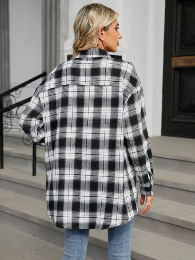 Plaid Print Chest Pocket Oversize Shirt