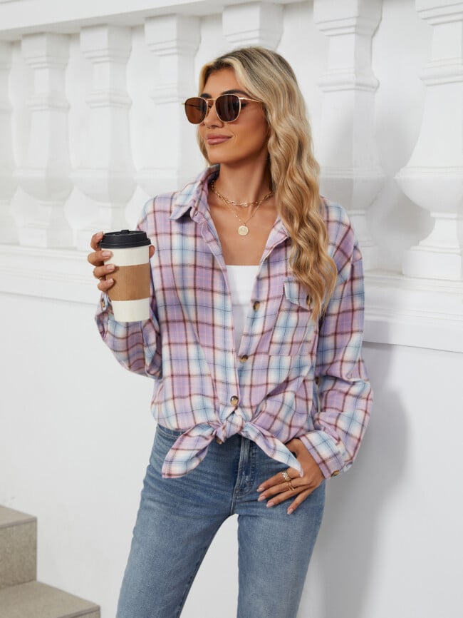 Plaid Print Chest Pocket Oversize Shirt