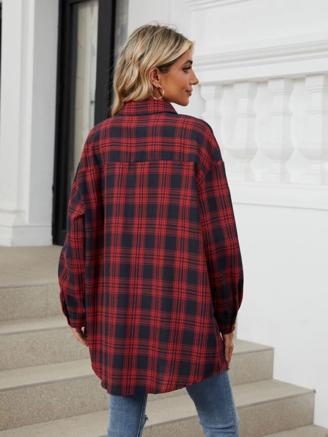 Plaid Print Chest Pocket Oversize Shirt