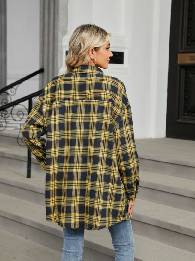 Plaid Print Chest Pocket Oversize Shirt