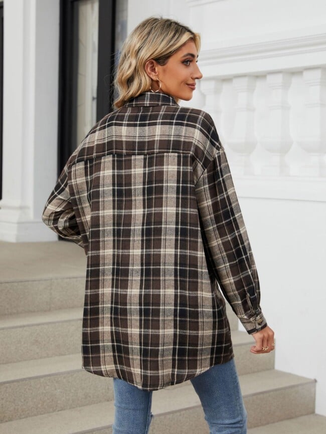 Plaid Print Chest Pocket Oversize Shirt