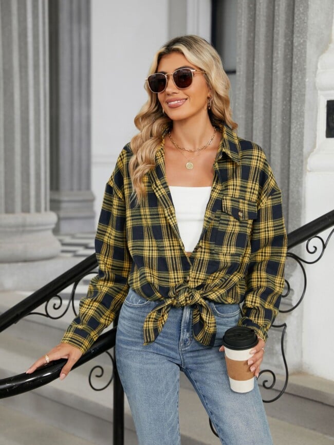 Plaid Print Chest Pocket Oversize Shirt