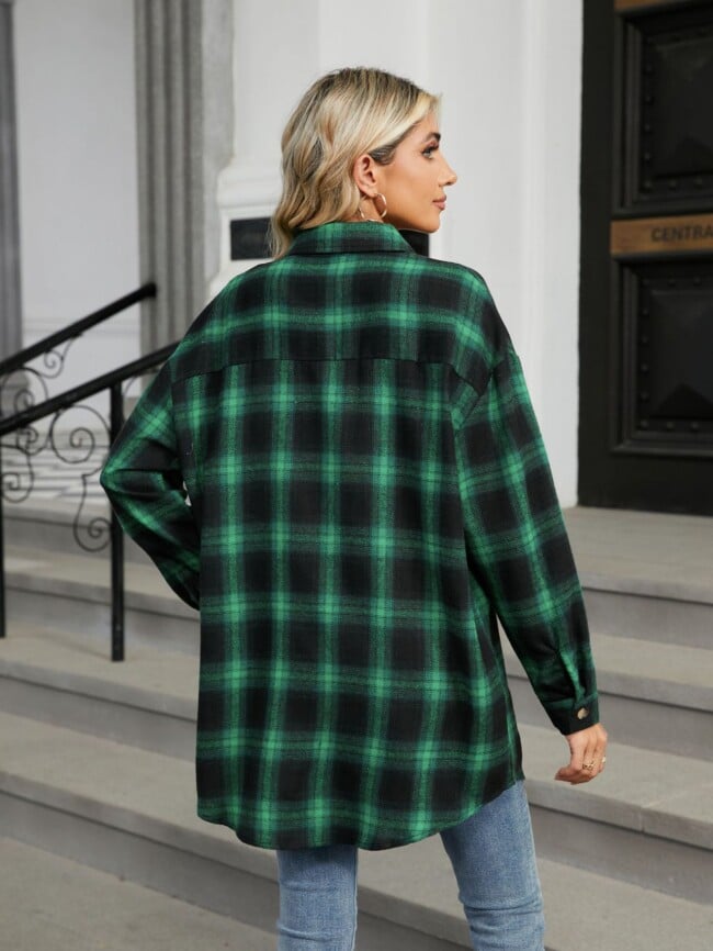 Plaid Print Chest Pocket Oversize Shirt