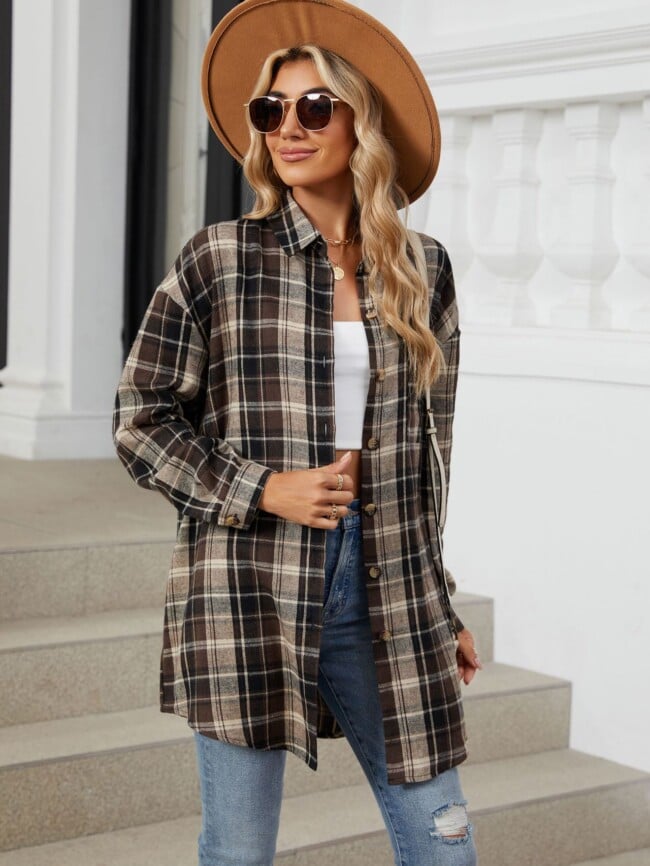 Plaid Print Chest Pocket Oversize Shirt