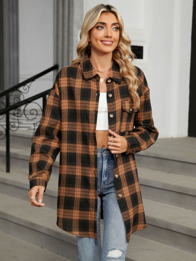 Plaid Print Chest Pocket Oversize Shirt