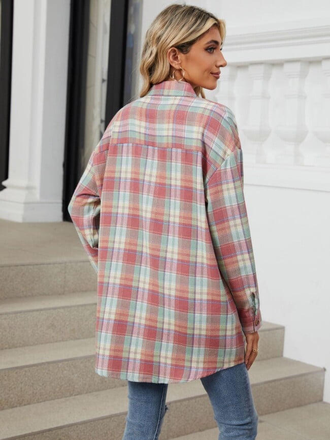 Plaid Print Chest Pocket Oversize Shirt