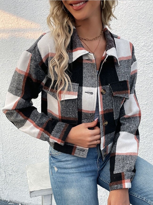 Plaid Print Cropped Jacket