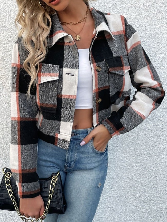 Plaid Print Cropped Jacket