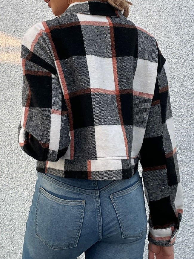 Plaid Print Cropped Jacket