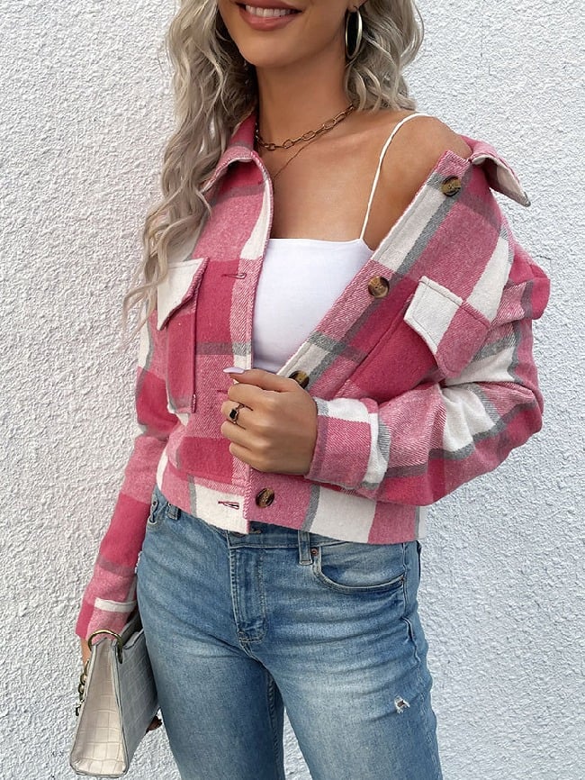 Plaid Print Cropped Jacket