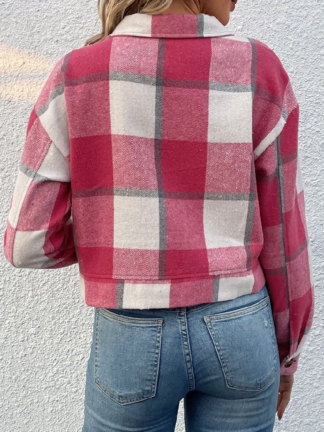 Plaid Print Cropped Jacket