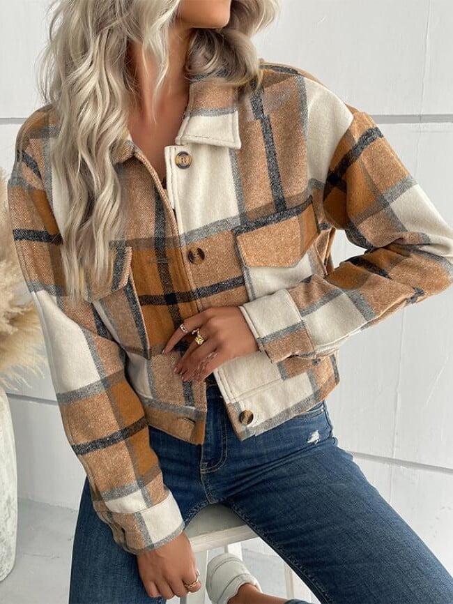 Plaid Print Cropped Jacket