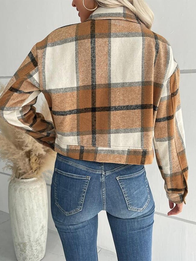 Plaid Print Cropped Jacket