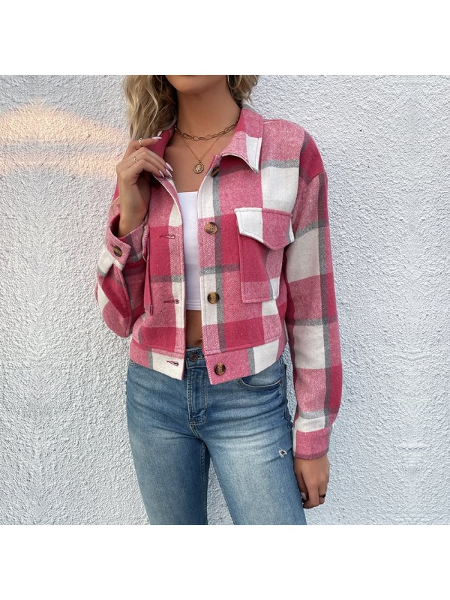 Plaid Print Cropped Jacket