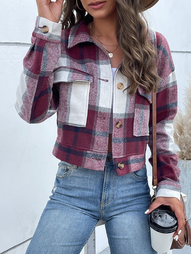 Plaid Print Cropped Jacket