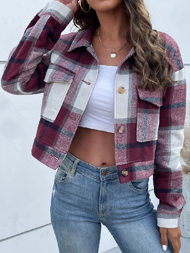 Plaid Print Cropped Jacket