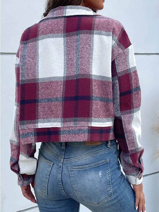 Plaid Print Cropped Jacket