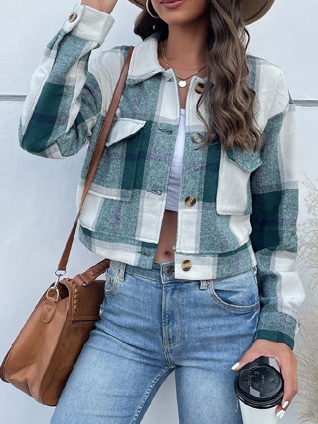 Plaid Print Cropped Jacket