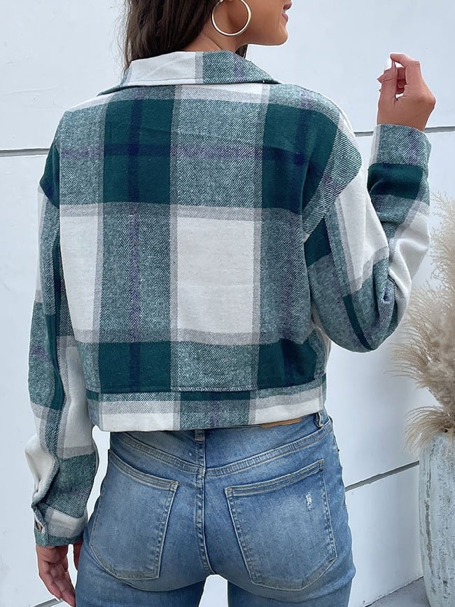 Plaid Print Cropped Jacket