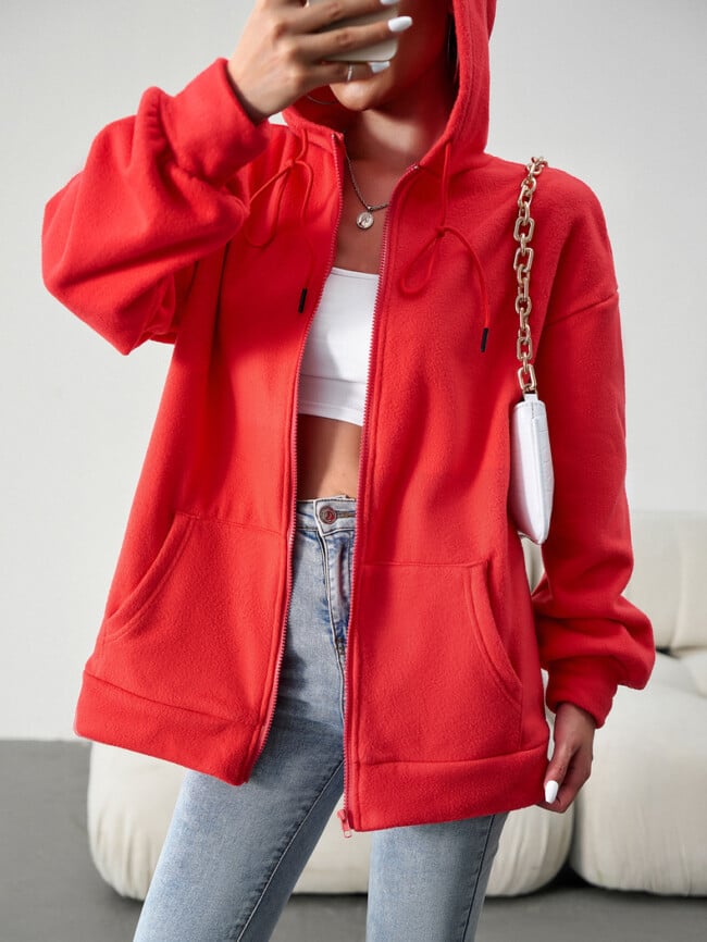 Solid Color Casual Zip Hooded Jacket