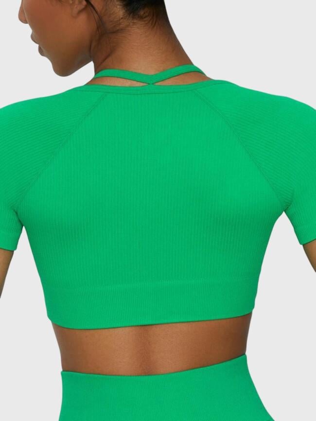 Solid Color Cropped Short Sleeve Yoga Top