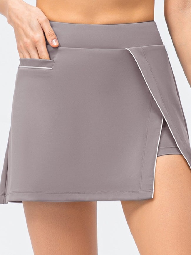 Solid Color Fake Two Piece Yoga Skirt