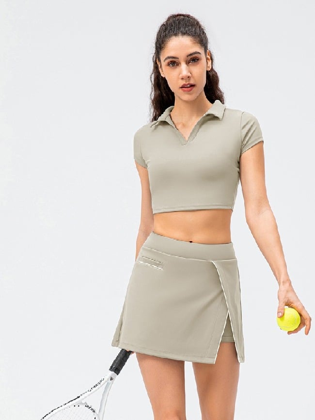 Solid Color Fake Two Piece Yoga Skirt