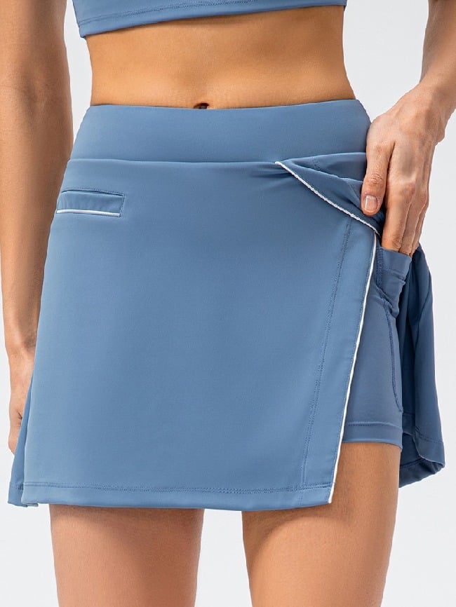 Solid Color Fake Two Piece Yoga Skirt