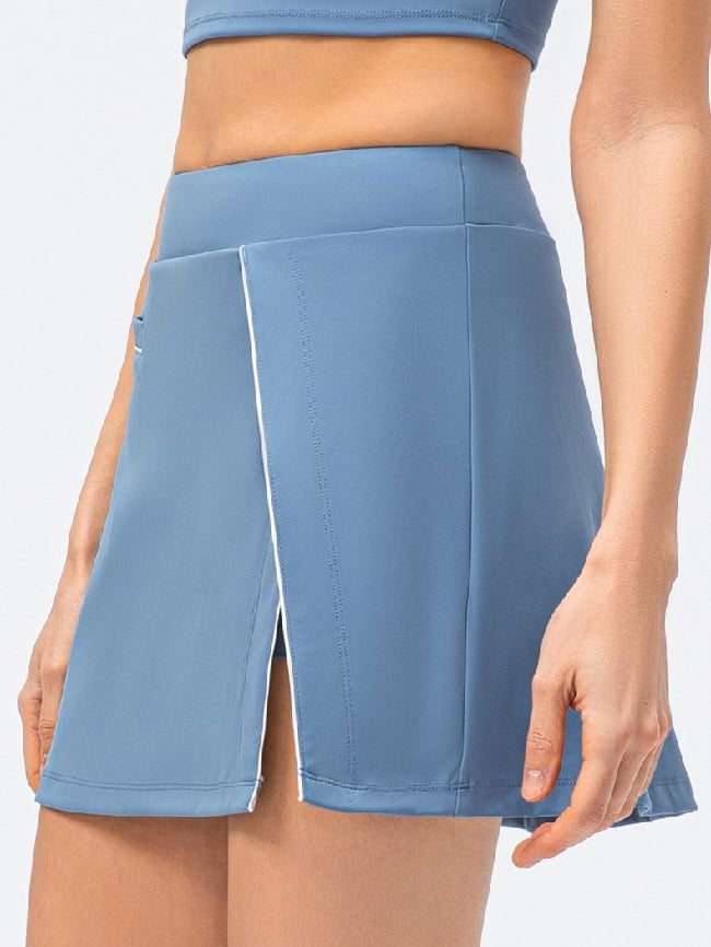 Solid Color Fake Two Piece Yoga Skirt