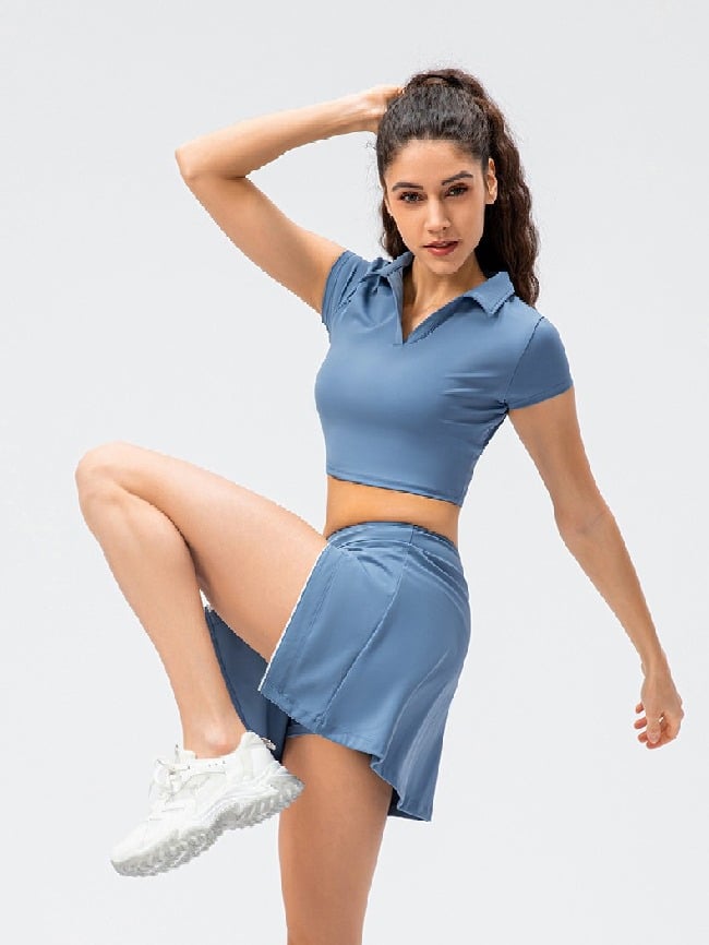 Solid Color Fake Two Piece Yoga Skirt