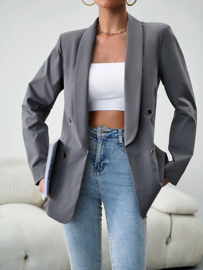 Solid Color Fashion Button Blazer