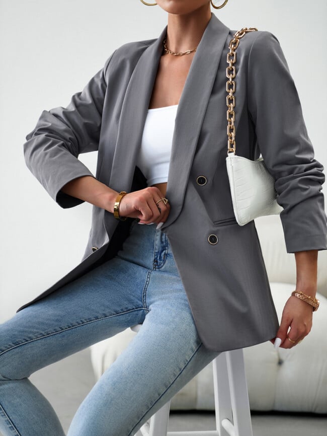 Solid Color Fashion Button Blazer