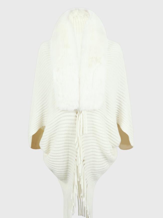 Solid Color Fur Collar Tassel Cape Cardigan