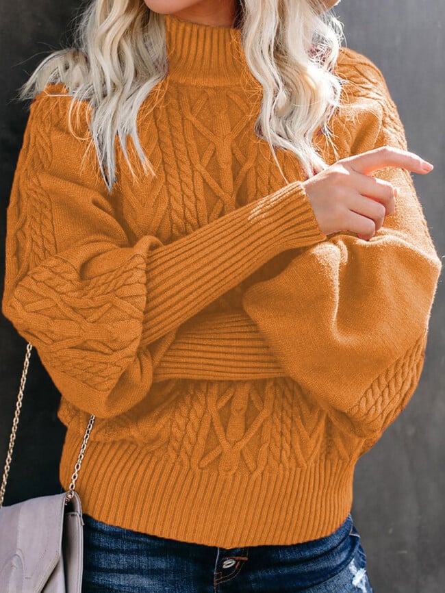 Solid Color Turtleneck Twist-Knit Sweater