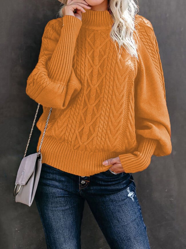 Solid Color Turtleneck Twist-Knit Sweater