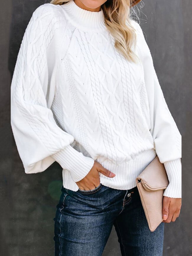 Solid Color Turtleneck Twist-Knit Sweater