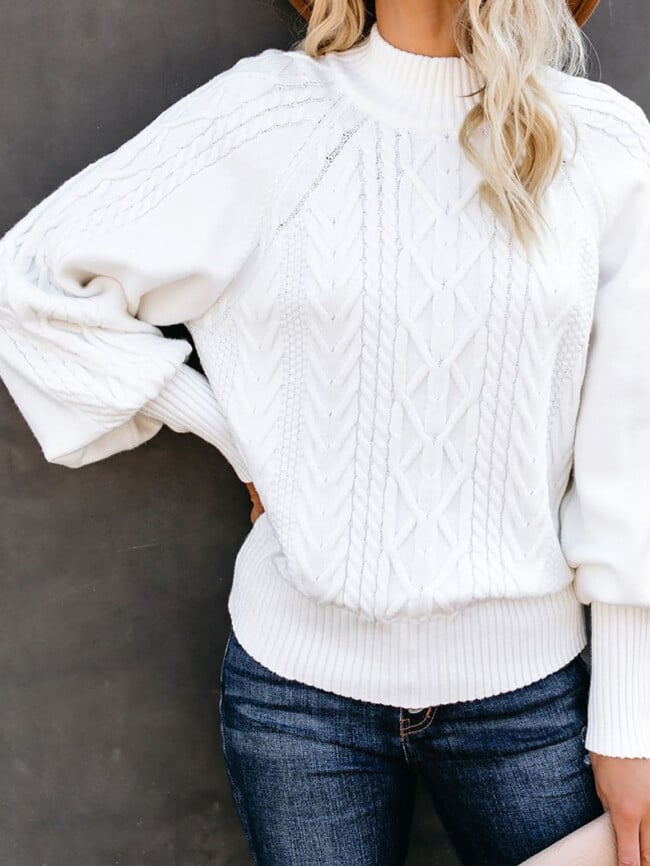 Solid Color Turtleneck Twist-Knit Sweater